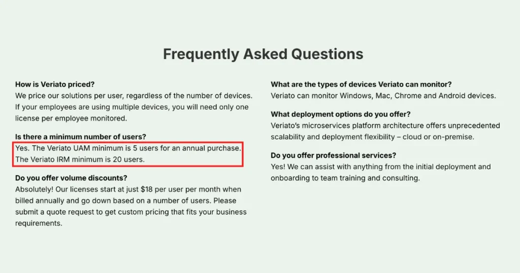Veratio Minimum Users
