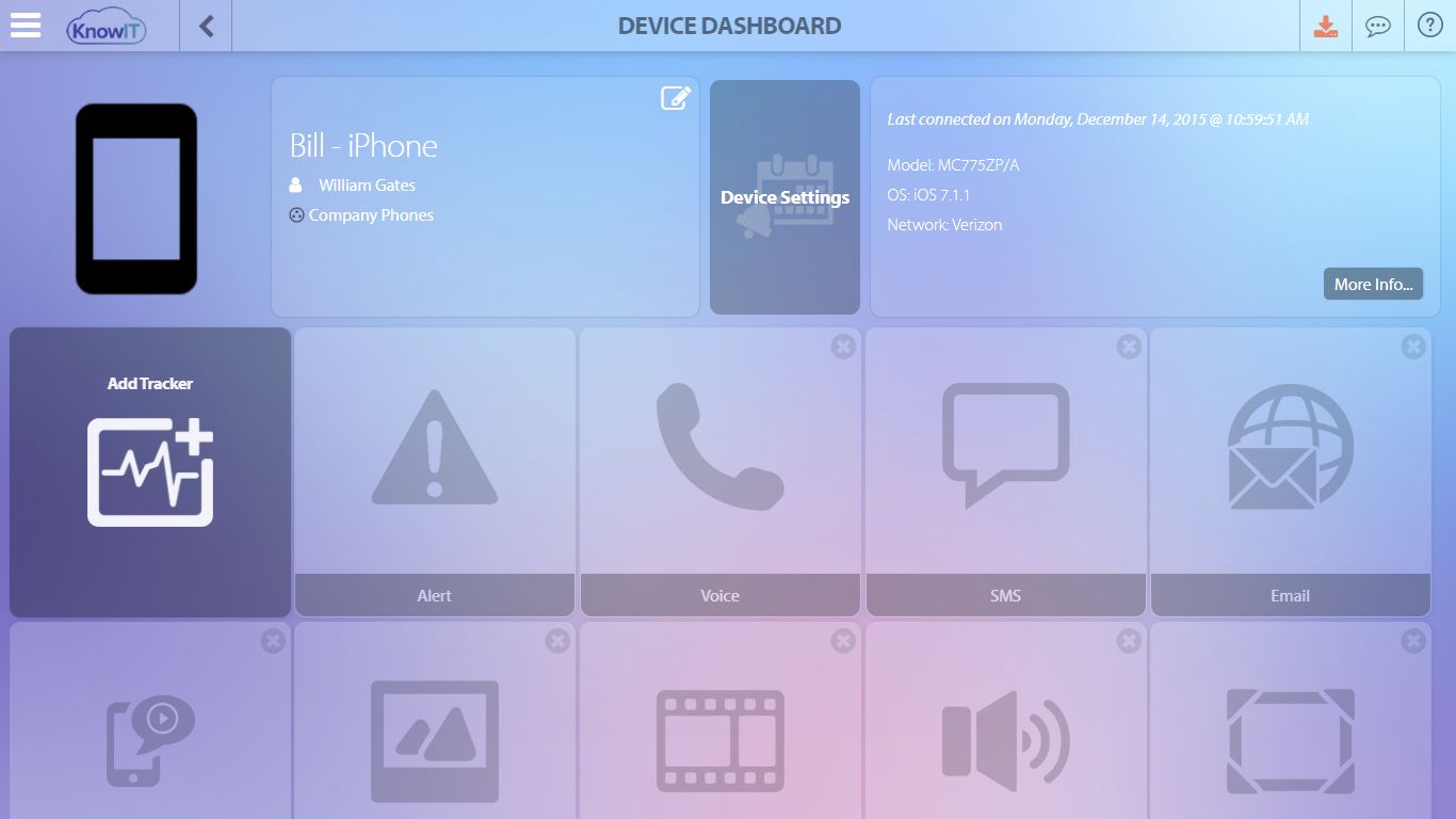 Central device dashboard for monitoring a company Android phone's activity