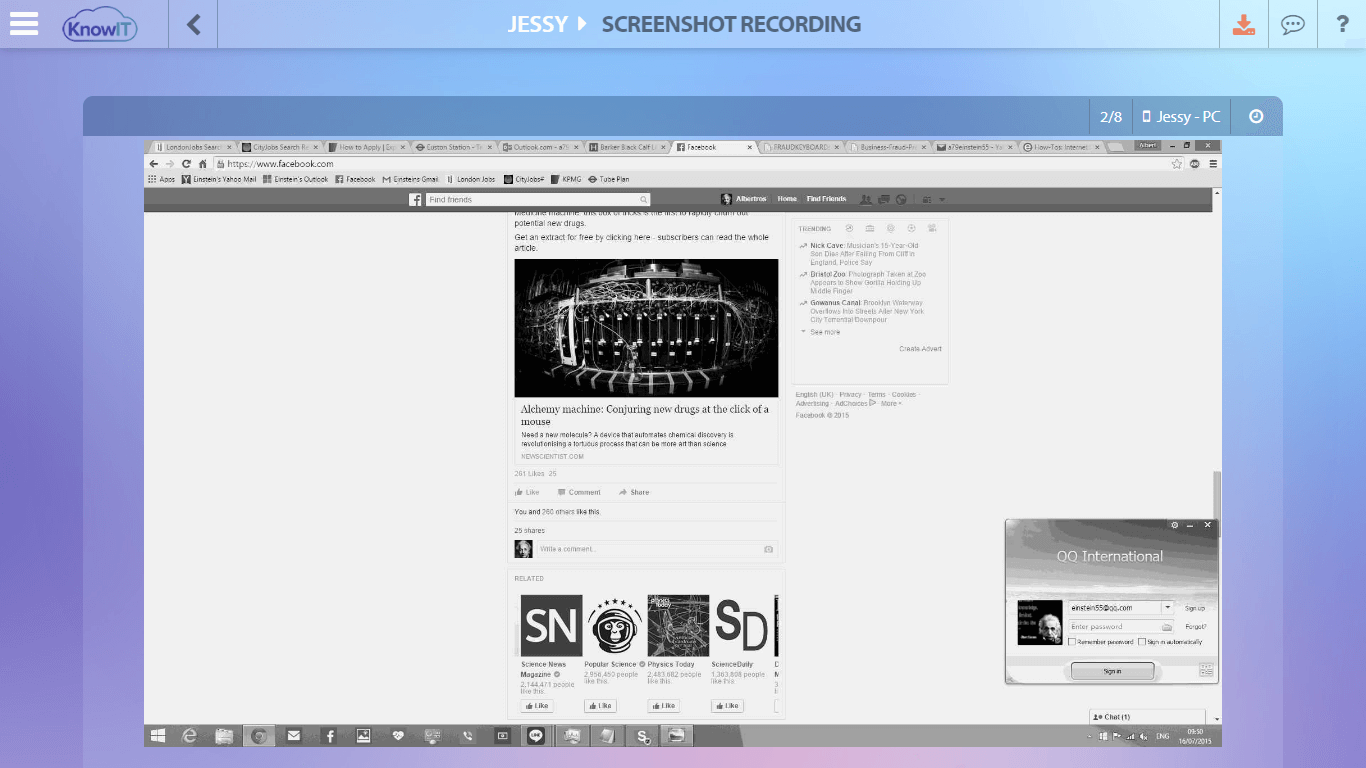 KnowIT screenshot recording settings showing how to see employee screens remotely at intervals or on demand